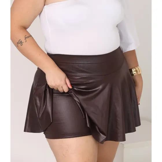 Short Saia Babado Plus Size Em Cirre Suplex Cintura Alta Academia/festa