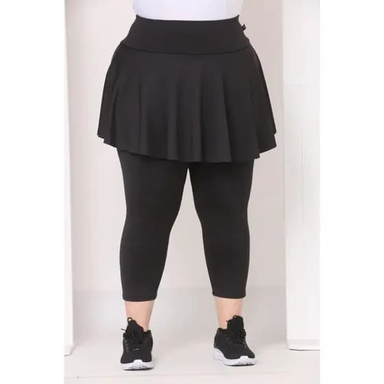Calça Saia Corsario Babado Capri Plus Size Suplex Fitness Academia Feminina