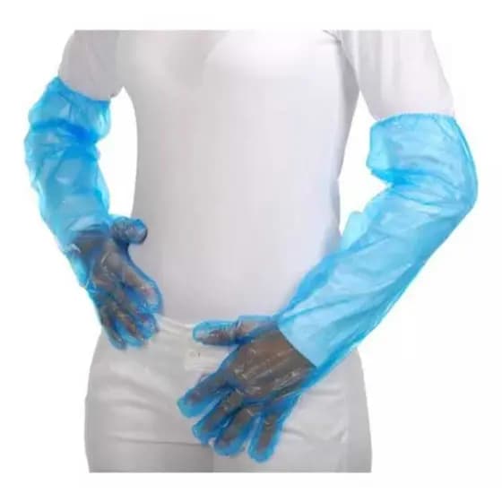 Luva Plástica Transparente Cano Longo Elásticos 5 Pares Limpeza Geral/ Industria/ Frigorifico