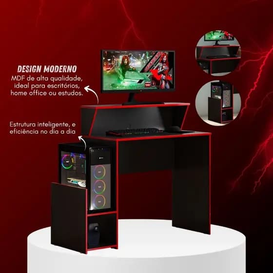 Mesa Gamer Jogos Escrivaninha Moderna Computador Suporte Nicho Setup Estudo Jogos Trabalho