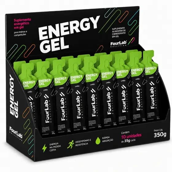 Gel isotônico carbogel para ciclista atletas Fourlab Varios sabores Cx 10 Saches grandes