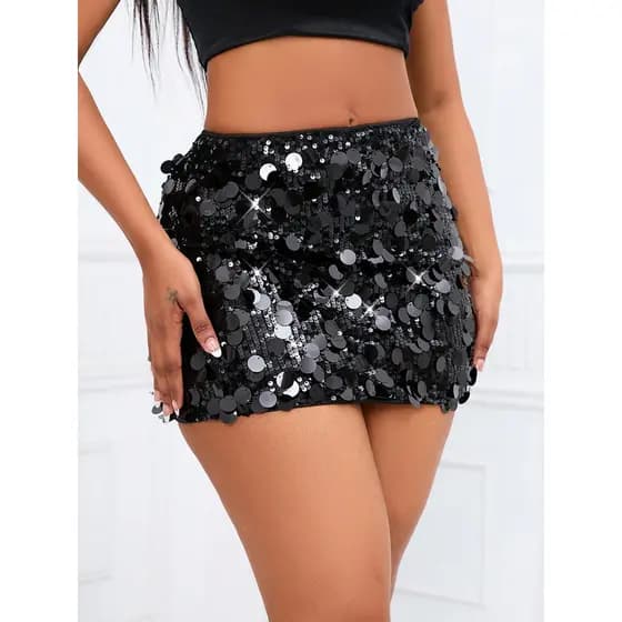 Minissaia Fashion com lantejoulas, roupas femininas, festa, boate, adequada para roupas de festa