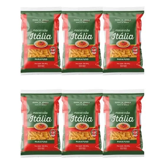 Macarrão Liane Italia Parafuso Sêmola 500g - 6 unidades