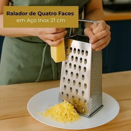 Ralador Aço Inox 4 Faces 21cm Ralador Grosso Fino Fatiador Legumes Queijo Verduras Utensílio Cozinha