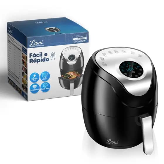 Fritadeira Sem Oleo Air Fryer Facil e Rapido 6.5 Litros 1400W-1450W Coleção 110V FIT Lumi