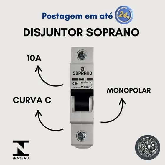 DISJUNTOR DIN CURVA C 3Ka MONOPOLAR SOPRANO 10A