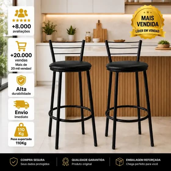 Banquetas Alta Bistrô Bancos Bancada Cozinha Americana Bar Balcão - Direto da Fabrica Kit 2
