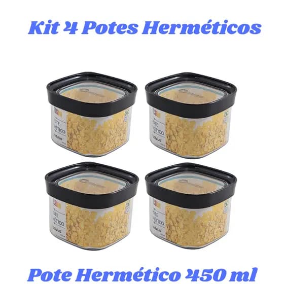 Kit 4 Potes Hermético 450ml Cozinha Temperos Grãos Farinha