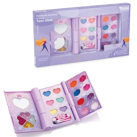 Kit De Maquiagem Infantil Paleta Sombras E Gloss Glow Teen Fenzza Divertido