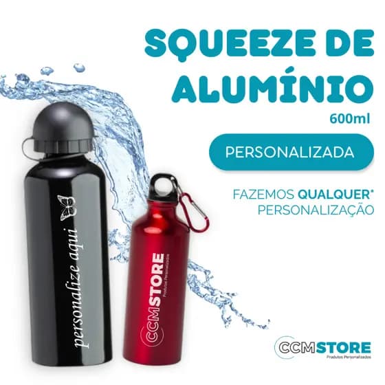 Squeeze de Alumínio Mosquetão 500ml Personalizado - Nome,Time, Profissão e etc...