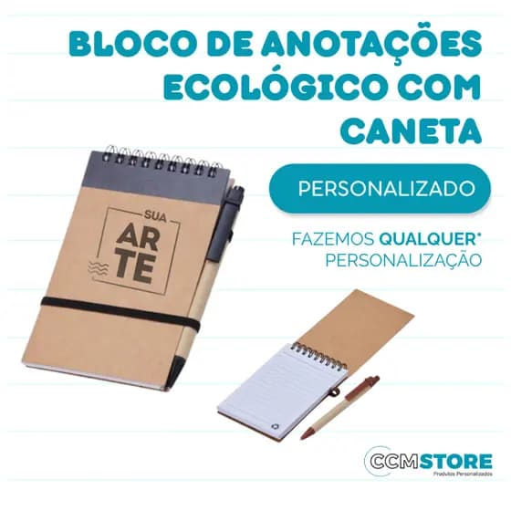 Bloco de anotações ecológico com caneta Personalizado, nome, logos e profissões