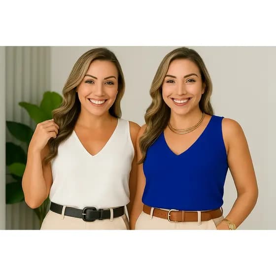 Kit 2 Blusas Femininas Regata Alça Larga Duna Lisa Elegante