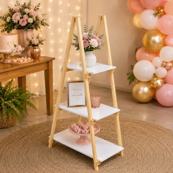 Escada de Madeira para Decoração de Festa Lembrancinhas MDF 3 Andares Branca Facil Montagem Eventos