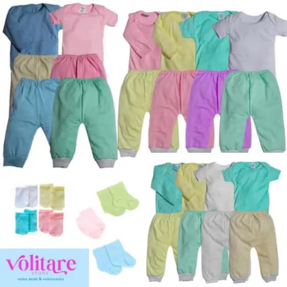 Kit c/ 30 peças bebê Body + calça + meias Enxoval Maternidade Algodão Envio Rápido