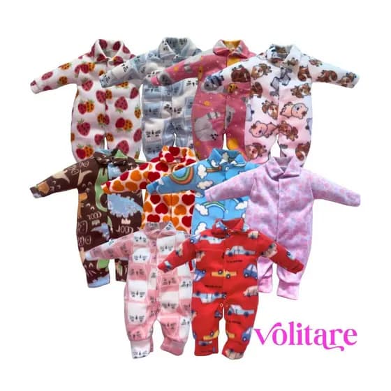 Kit 3 Macacão Soft Inverno Estampado Quentinho Menino Menina Roupa de Bebê