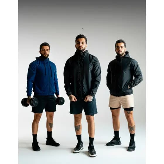 Kit Corta Vento Repele Líquido + Shorts 2 em 1 Masculino Treino Academia
