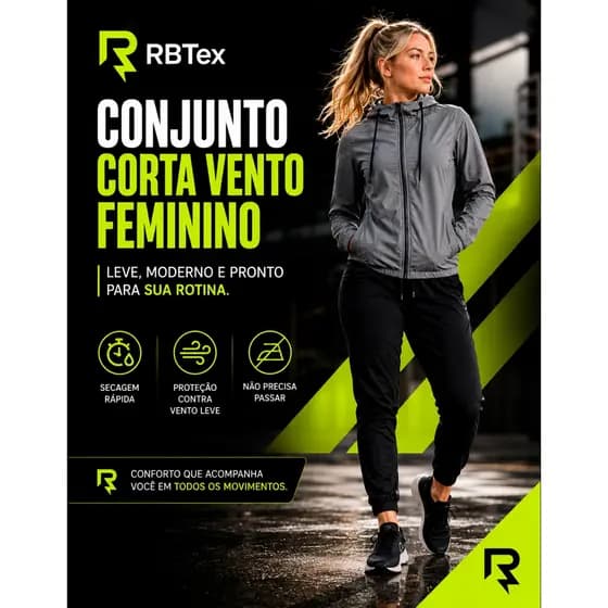 Conjunto Jaqueta Corta-Vento Impermeável Feminina com Calça Jogger Toque Macio - Proteção Antí Odor