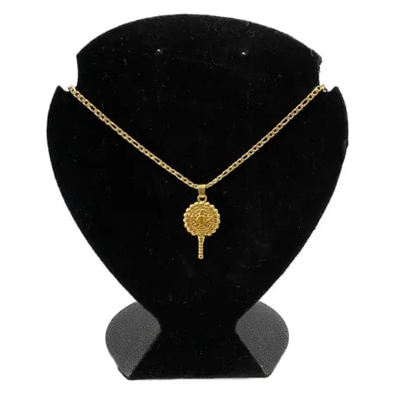 Kit Pingente Espelho de Oxum Banhado a Ouro 18k + Corrente 60cm Umbanda Candomblé