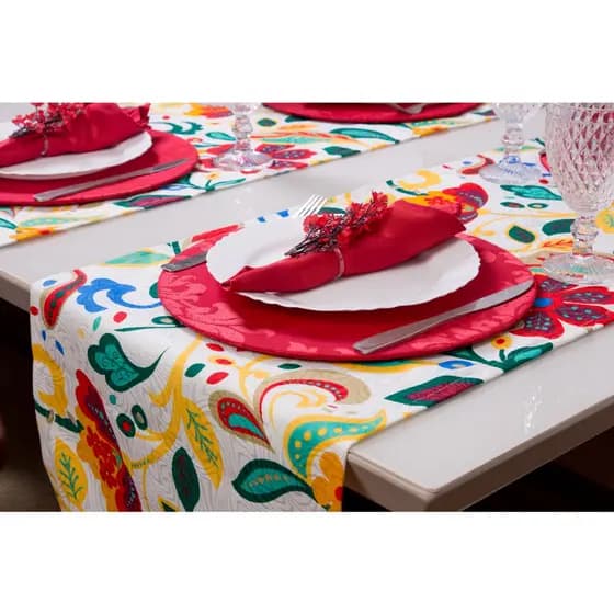 Trilho de Mesa Posta Decoração Mesa Flor Colorida Jacquard 1,60 x 0,42cm