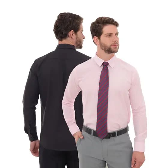 KIT Masculino 2 Peças - Camisa Social Slim Rosa e Camisa Social Slim Preto