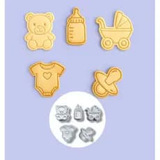 Kit 5 Cortadores Temáticos Chá de Bebê | Revelação | Confeitaria – Alta Qualidade