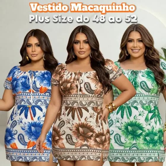 Vestido Macaquinho Feminino Estampado Plus Size Casual Moda Maior Com Elástico Tecido Crepinho