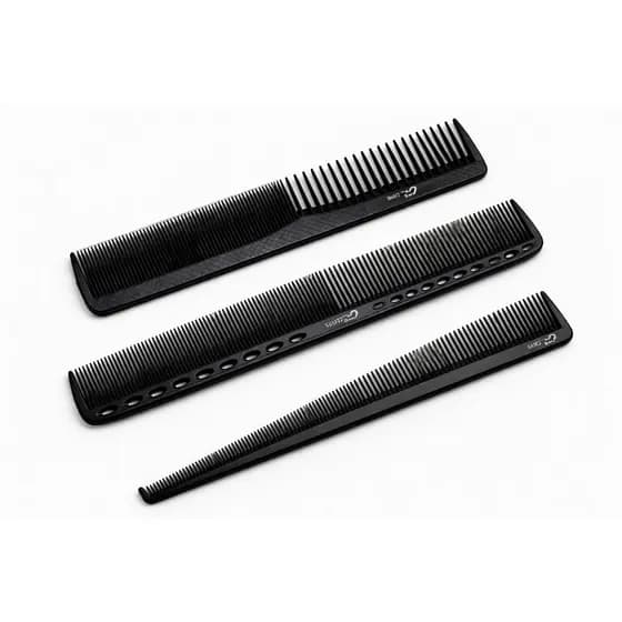 Kit 3 Pentes de Carbono de Cortar Cabelo e Barba Preto Profissional