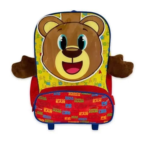 Mochila Infantil Escolar Rodinha Ursinho Resistente Amarelo Vermelho Confortavel