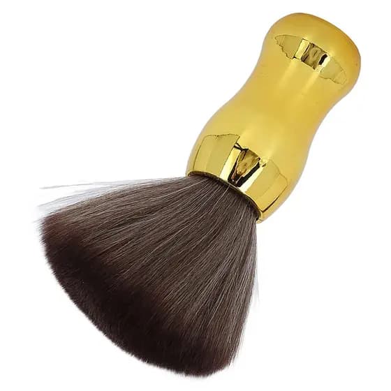 Espanador Cromado Dourado De Cabeleireiro E Barbearia Cerdas Marrom.