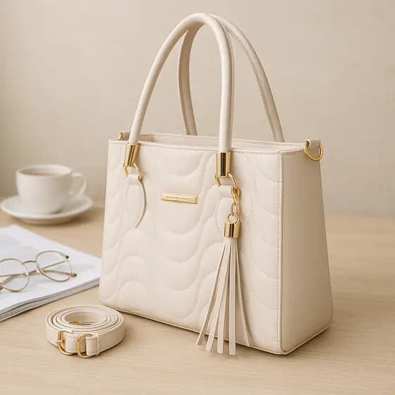 Bolsa Feminina de Mão e Transversal Copacabana- Alça Ajustável, Detalhes Dourados