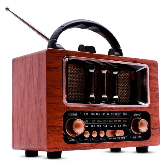 Caixa De Som Rádio Vintage Retrô Bluetooth Acabamento Luxuoso Premium Alça Para Transporte Cor Textura Madeira