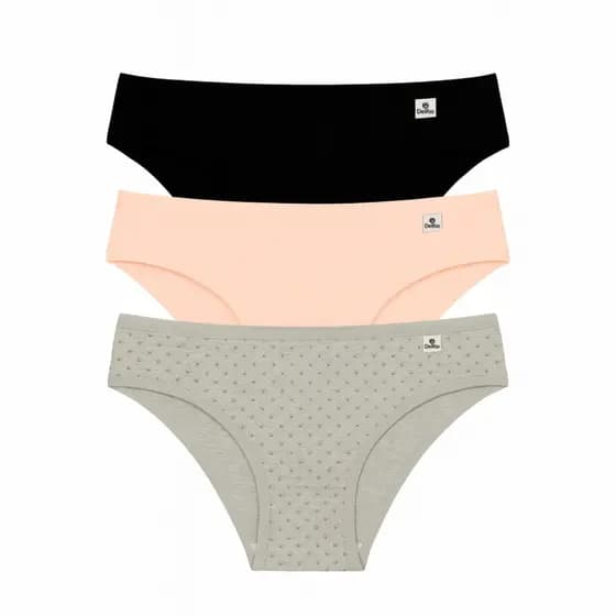 Kit 3 Calcinhas Biquínis Em Cotton Algodão Del Rio Liso e Estampado 51364
