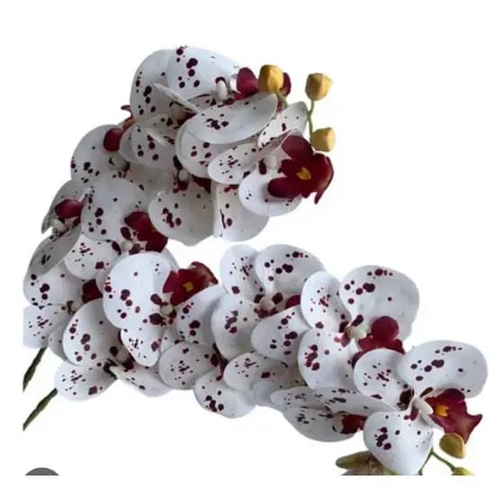 Galho de Orquídea em Silicone artificial para decoração de casamento- BH802393-BRANCO COM VINHO