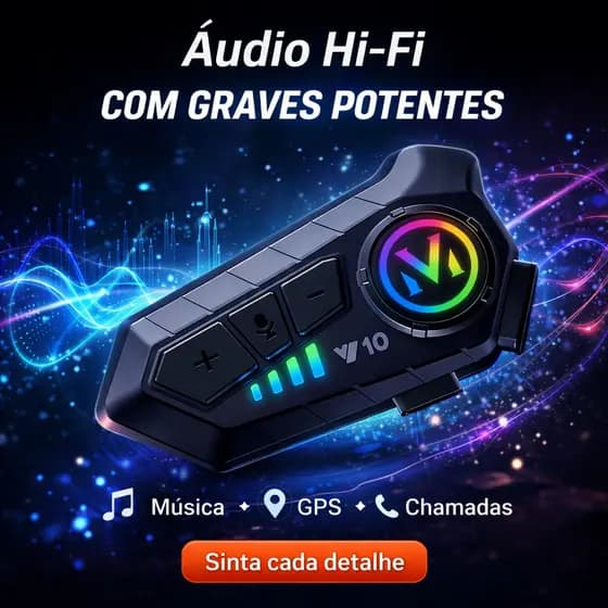 Intercomunicador Fone Bluetooth Y10 Capacete Moto IP67 Prova D'agua Som Hi-Fi Cancelamento Ruido RGB