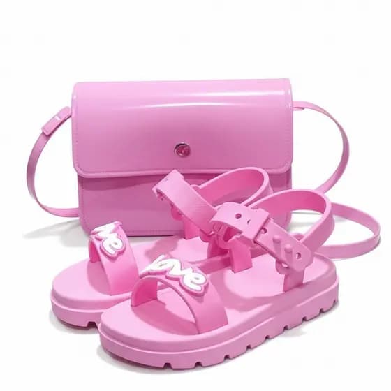 Kit Sandália Infantil de Menina + Bolsa Infantil Colorida Papete Feminina Love Leve e Confortável