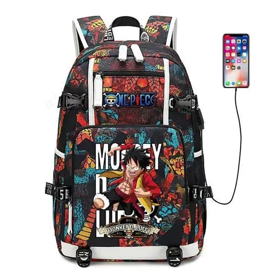 One Piece Mochila Escolar Com Interface USB Anime Neptune Luffy Sauron Barba Branca Marinha Justiça À Prova D' Água Para Estudantes NPPW