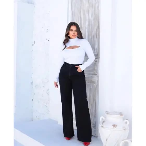 calça jeans feminina wide leg bege preta verde modeladora pantalona perna larga cintura alta empina bumbum moda jeans fe