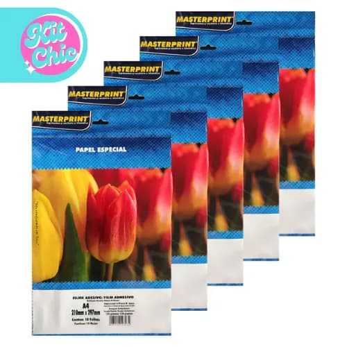 Kit Filme Vinil Adesivo Branco Brilhante A4 135g a Prova D'água MasterPrint 50Folhas/100Folhas