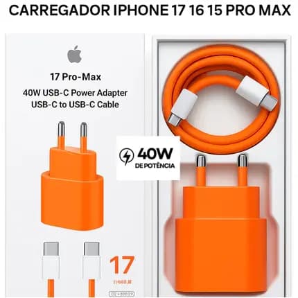 Carregador 40w Turbo iPhone 15 16 17 Pro Max Completo Fonte USB C e Cabo Tipo C