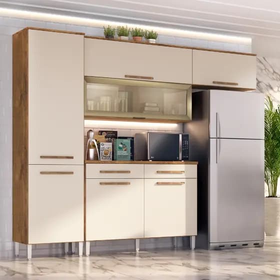 Armário de Cozinha Girassol 7 Portas 2 gavetas com Pés Reguláveis
