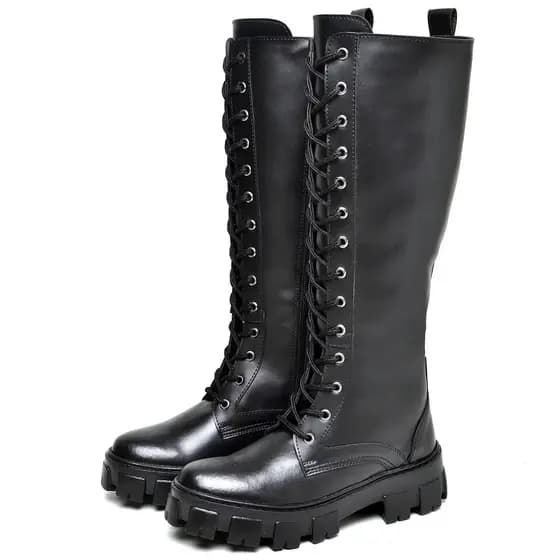 Bota Coturno Dubuy Tratorada Feminina Cano Alto Galocha Preto Doha 1800FG