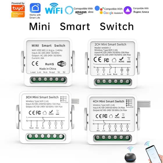 1/2/3/4 Gang Funciona Com Tuya Interruptor Inteligente WiFi De Luz Controle 4 Vias Mini Disjuntor Vida Alexa Google Home
