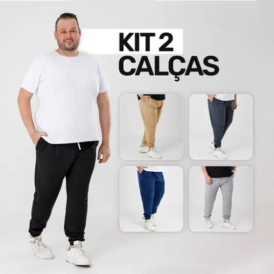 Kit 2 Calças Jogger Plus Size Moletom Masculina, Bolsos Laterais - Moda Casual e Esportivo