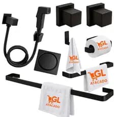 Kit Banheiro Preto Fosco Luxo Completo Kit 4 Peças Ducha Higiênica Ralo Click Preto Luxo Kit Acessórios Premium ABS