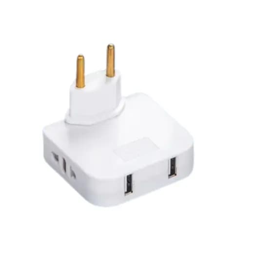Adaptador Articulado e Compacto Bivolt com 2 entradas USB e 2 Tomadas