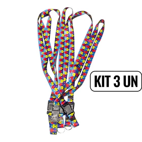 Kit 3 Cordão de Identificação Autista Autismo Quebra-cabeça Engate Rápido