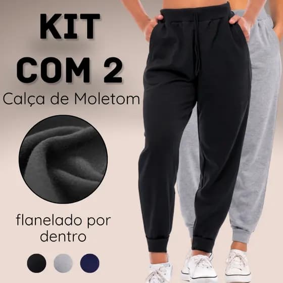 Kit C/2 Calça moletom Peluciada feminina Premium Lisa Básica Jogger Grossa Conforto e Estilo Slim Flanelada Inverno.
