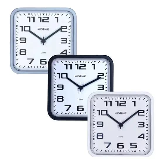 Relogio de Parede Quadrado Quartz Arábico Fundo Branco - Maxtime - Casa Decoração Escritorio