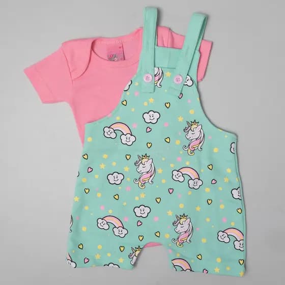 Conjunto verão kit body com jardineira menina