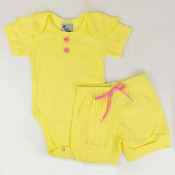 Conjunto kit body verao bebe menina com duas peças body manga curta e shorts bombachinha